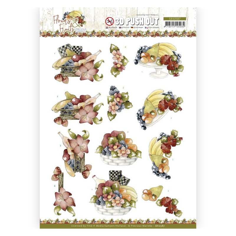 (SB10587)3D Push Out - Precious Marieke - Flowers and Fruits - Flowers and Bananas