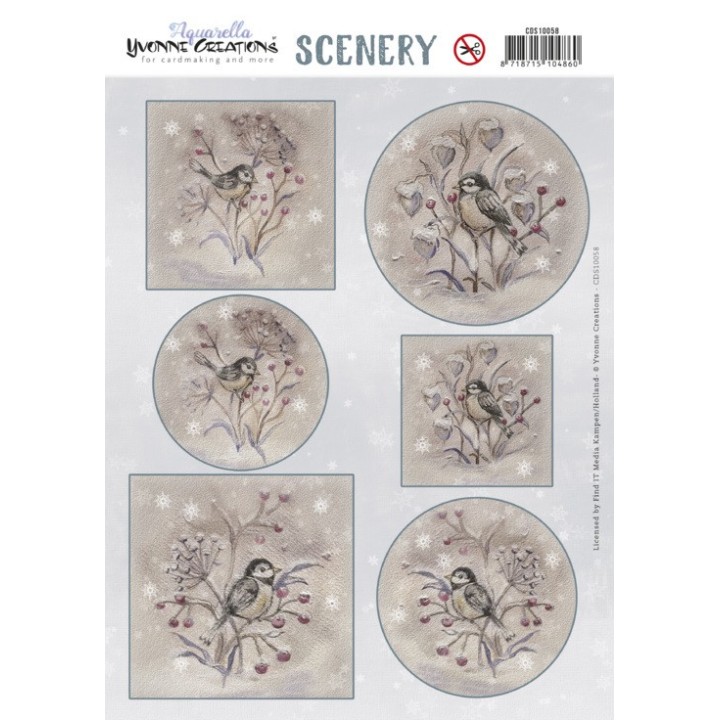 (CDS10058)Scenery - Yvonne Creations - Aquarella - Winter Birds