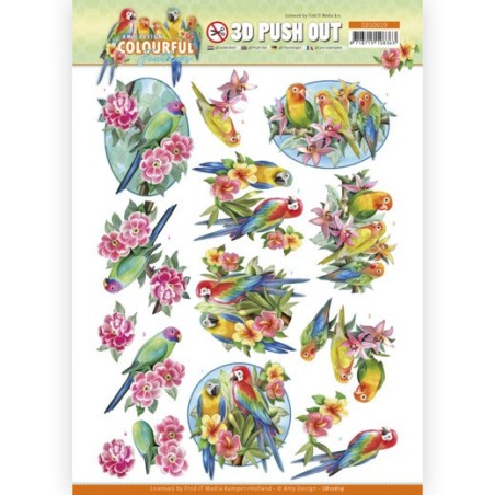 (SB10619)3D Push Out - Amy Design - Colourful Feathers - Parrot