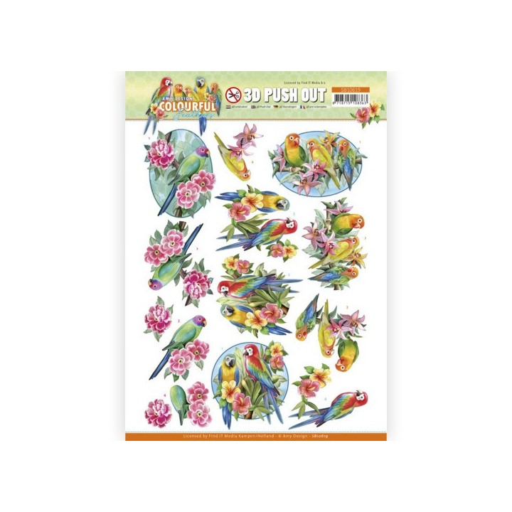 (SB10619)3D Push Out - Amy Design - Colourful Feathers - Parrot