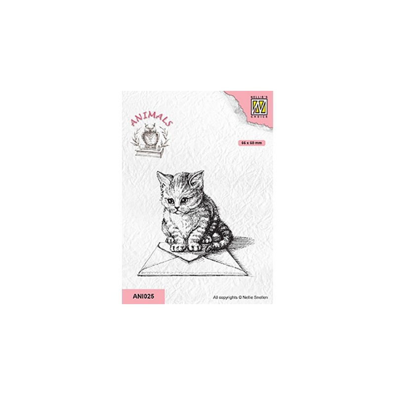 (ANI025)Nellie's Choice Clear Stamp Animals kitten with envelope