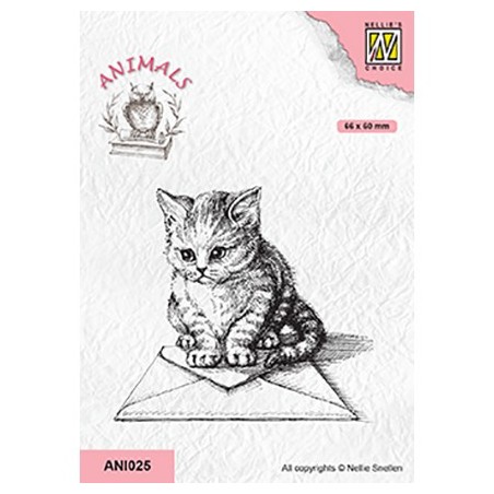 (ANI025)Nellie's Choice Clear Stamp Animals kitten with envelope