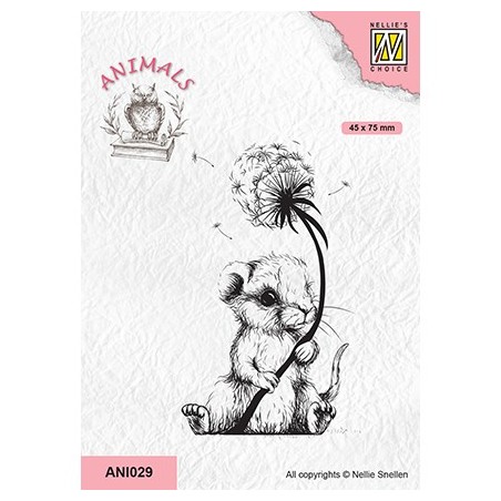 (ANI029)Nellie's Choice Clear Stamp Animals mouse with dandelion fluff
