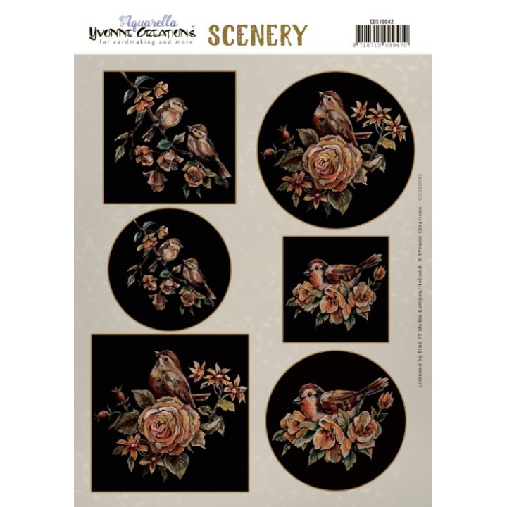 (CDS10042)Scenery - Yvonne Creations - Aquarella - Golden Birds