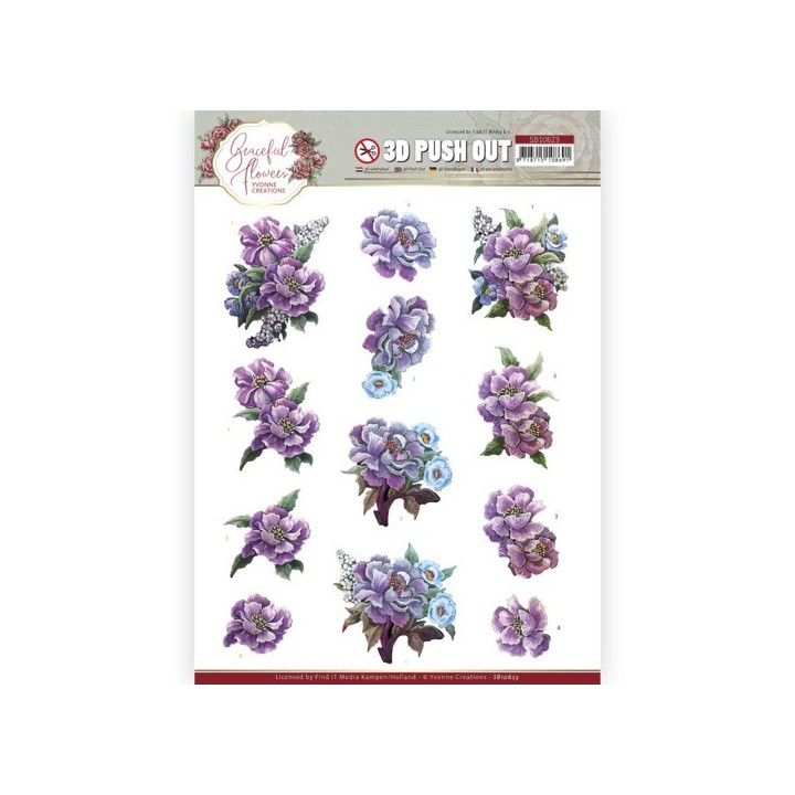 (SB10623)3D Push Out - Yvonne Creations - Graceful Flowers - Purple Flowers Bouquet