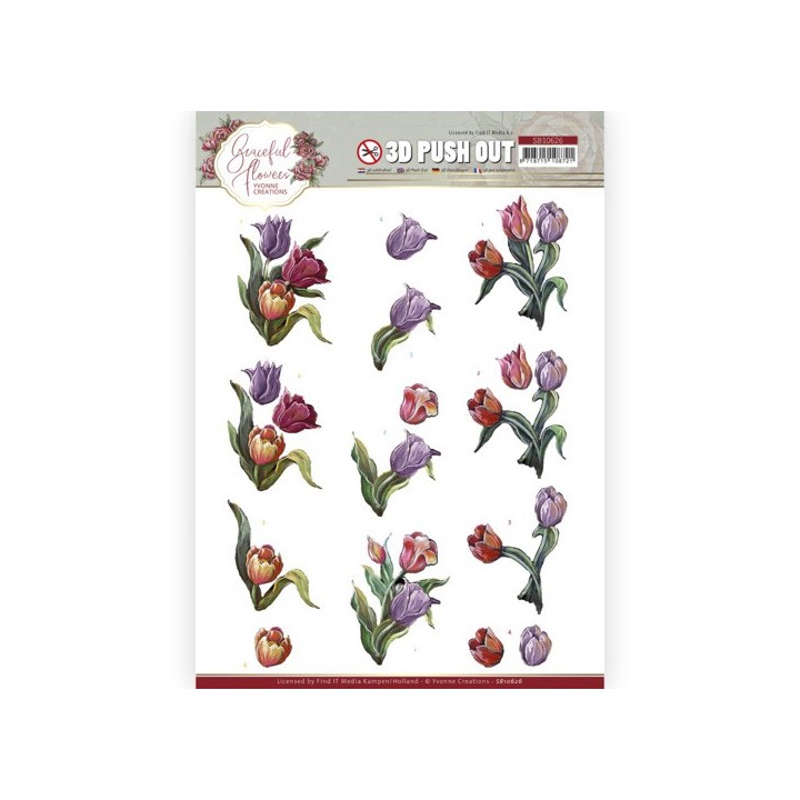 (SB10626)3D Push Out - Yvonne Creations - Graceful Flowers - Colourful Tulips