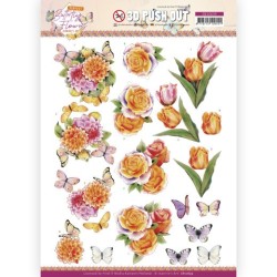 (SB10639)3D Push Out - Jeanine's Art - Perfect Butterfly Flowers - Orange Rose