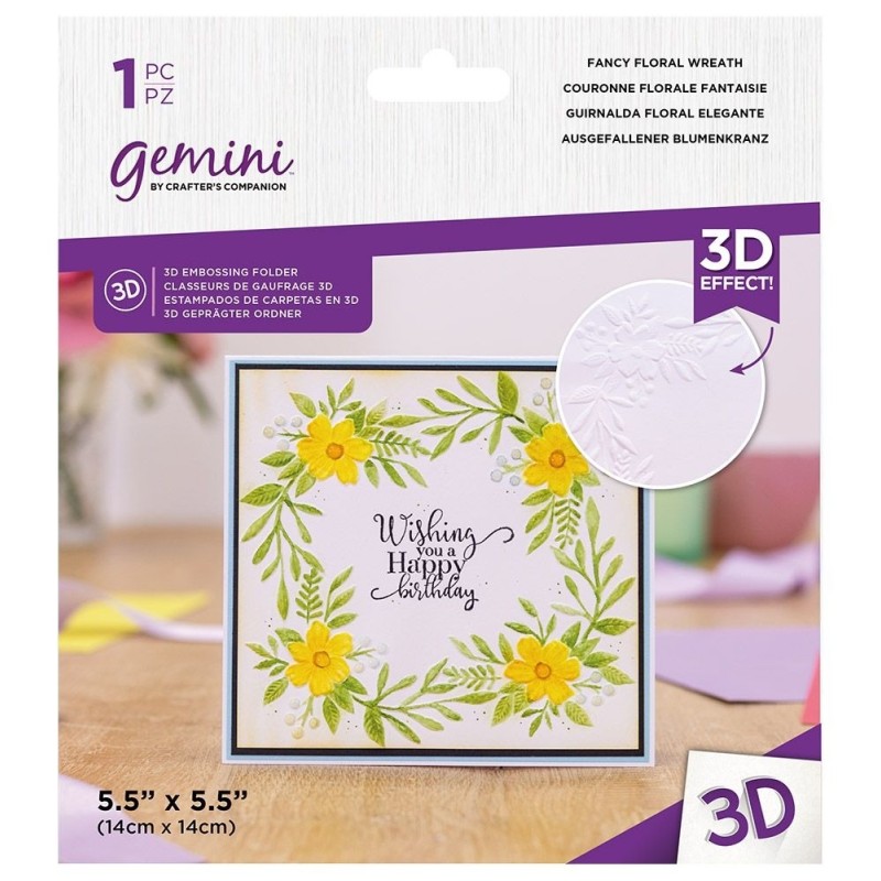 (GEM-EF5.5-3D-FFLW)Gemini Fancy Floral Wreath 3D Embossing Folder