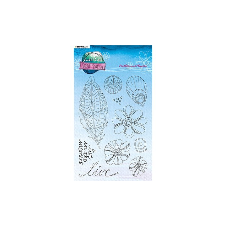 (JL-MM-STAMP188)Studio Light JL Clear stamp Feather and flowers Mindful Moodling nr.188