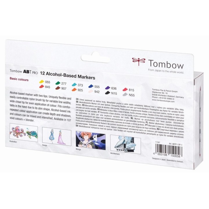 (ABTP-12P-1)Tombow  ABT PRO alcohol-based marker set Basic colours 12pcs