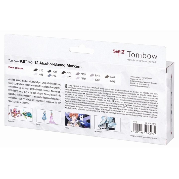 (ABTP-12P-3)Tombow  ABT PRO alcohol-based marker set Gray colours 12pcs
