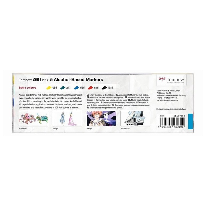 (ABTP-5P-1)Tombow  ABT PRO alcohol-based marker set Basic colours 5pcs