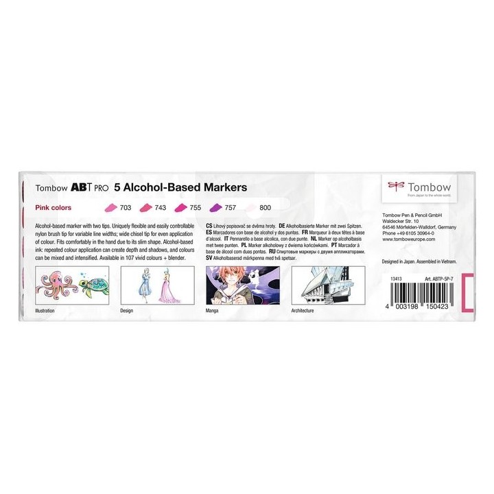 (ABTP-5P-7)Tombow  ABT PRO alcohol-based marker set Pink colours 5pcs