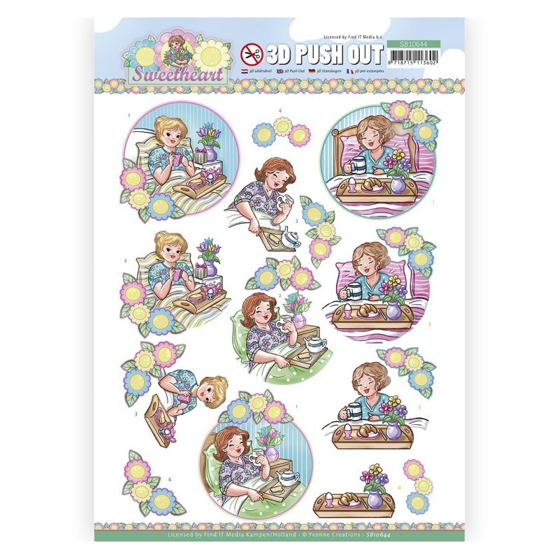 (SB10644)3D Push Out - Yvonne Creations - Bubbly Girls - Sweetheart - Breakfast