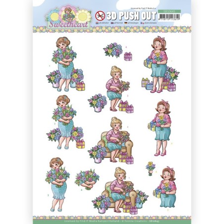 (SB10645)3D Push Out - Yvonne Creations - Bubbly Girls - Sweetheart - Flowers and gifts