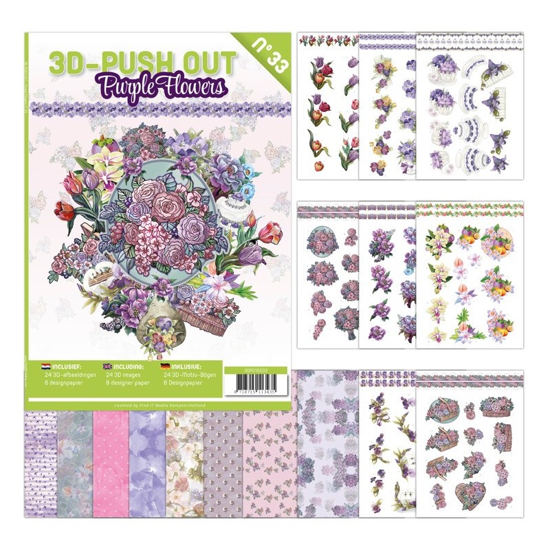 (3DPO10033)3D Push Out book 33 - Purple Flowers