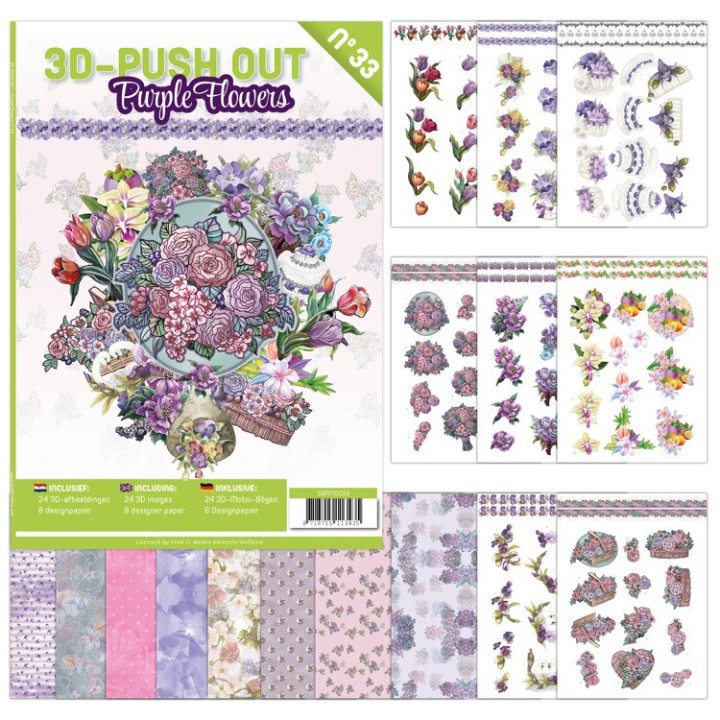 (3DPO10033)3D Push Out book 33 - Purple Flowers