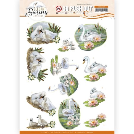 (SB10649)3D Push Out - Amy Design - Elegant Swans - Swans Family