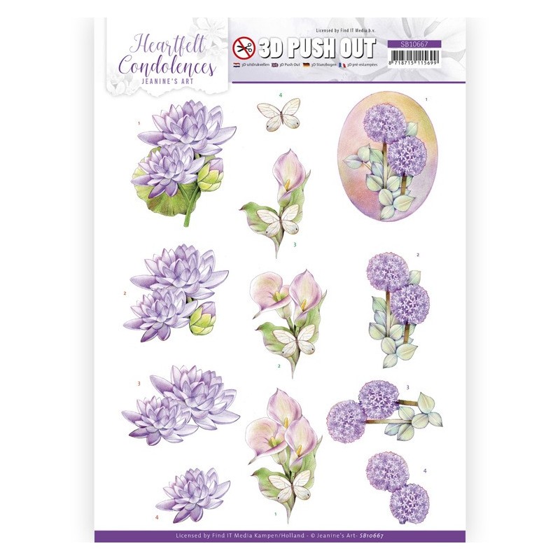 (SB10667)3D Push Out - Jeanine's Art - Heartfelt Condolences - Purple Flowers