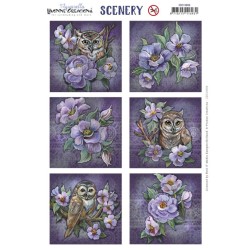 (CDS10084)Scenery - Yvonne Creations - Aquarella - Owls and Flowers Square