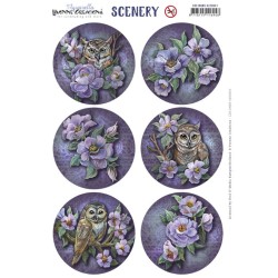 (CDS10085)Scenery - Yvonne Creations - Aquarella - Owls and Flowers Round