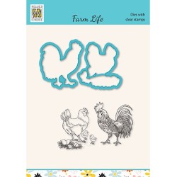 (HDCS030)Snellen Design Clearstamp +dies  - Farm-life Chicken family