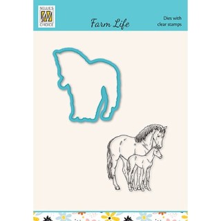 (HDCS033)Snellen Design Clearstamp +dies  - Farm-life Hord and foal