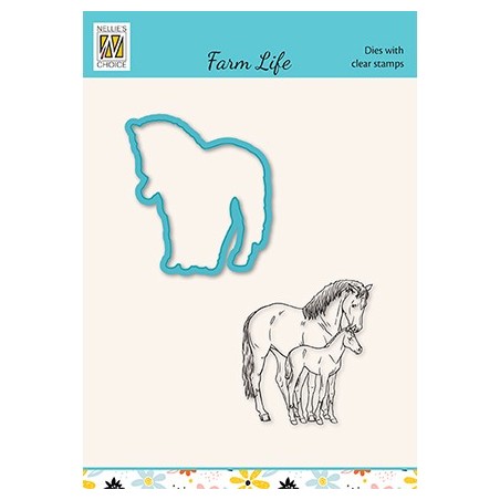 (HDCS033)Snellen Design Clearstamp +dies  - Farm-life Hord and foal