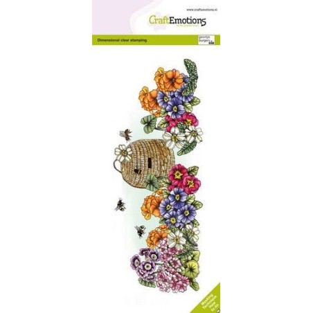 (4107)CraftEmotions clearstamps Slimline - Primrose with beehive