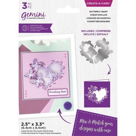 (GEM-MD-CAD-BUTH)Gemini Floral Aperture Butterfly Heart Create-a-Card Dies