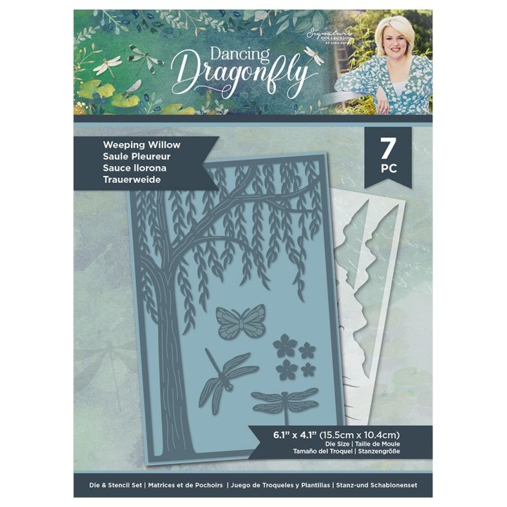 (S-DDF-MDST-WWIL)Crafter's Companion Dancing Dragonfly Metal Die & Stencil Weeping Willow