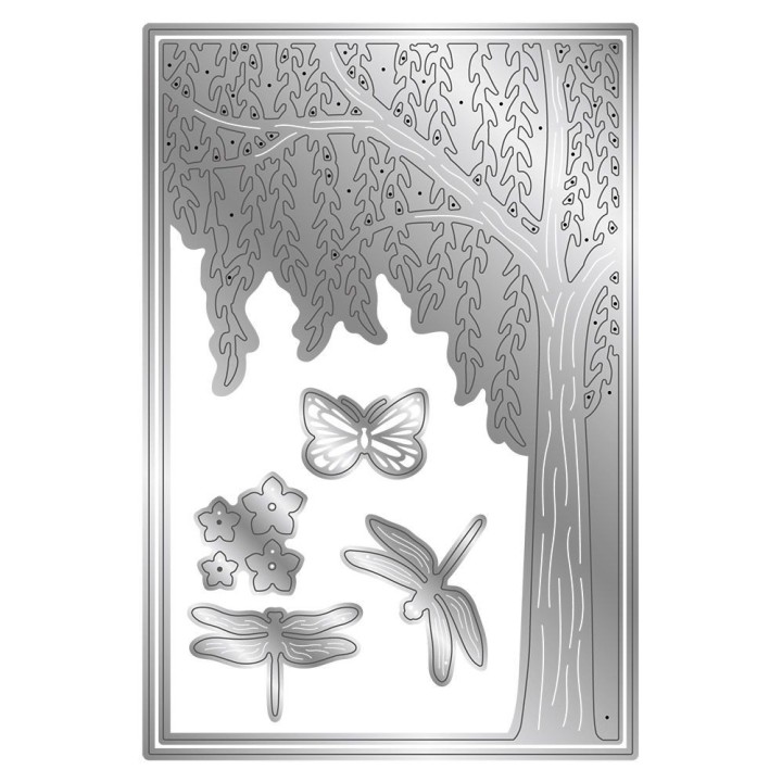 (S-DDF-MDST-WWIL)Crafter's Companion Dancing Dragonfly Metal Die & Stencil Weeping Willow
