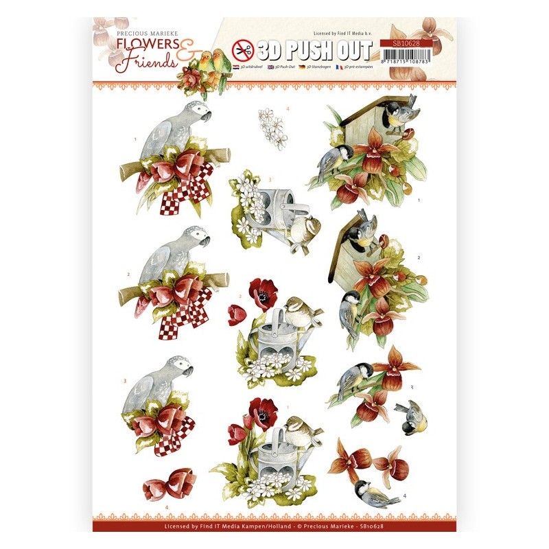 (SB10628)3D Push Out - Precious Marieke - Flowers and Friends - Red Flowers