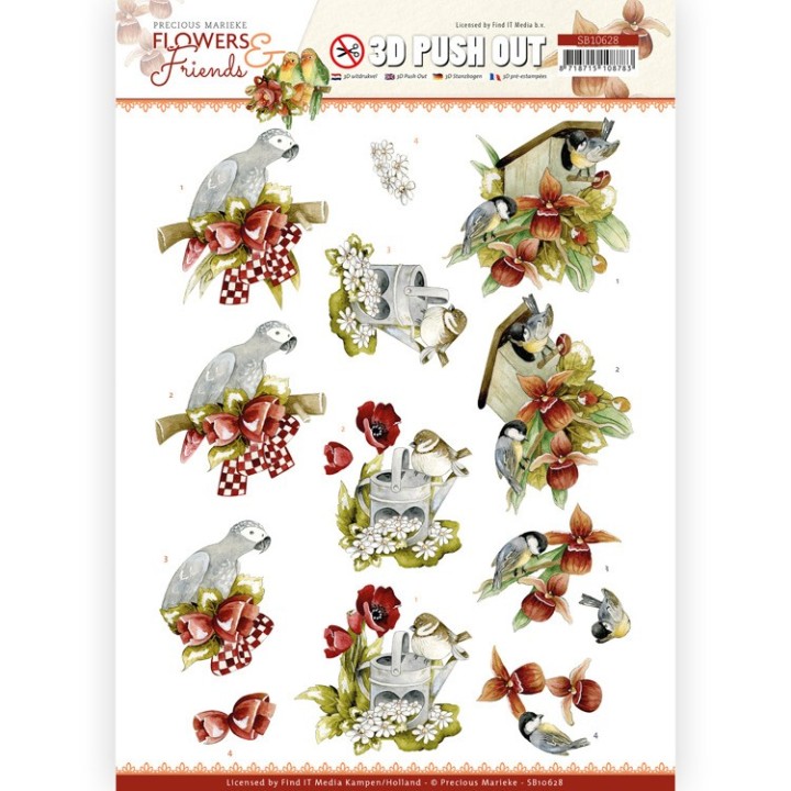 (SB10628)3D Push Out - Precious Marieke - Flowers and Friends - Red Flowers
