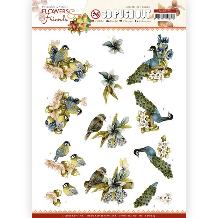 (SB10629)3D Push Out - Precious Marieke - Flowers and Friends - Blue Flowers