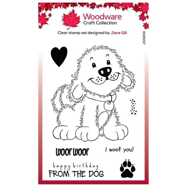 (JGS809)Woodware Clear Stamp Fuzzie friends Parker the puppy