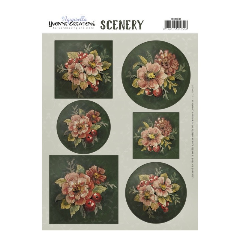 (CDS10036)Scenery - Yvonne Creations - Aquarella - Christmas Miracle - Vintage Green Flowers