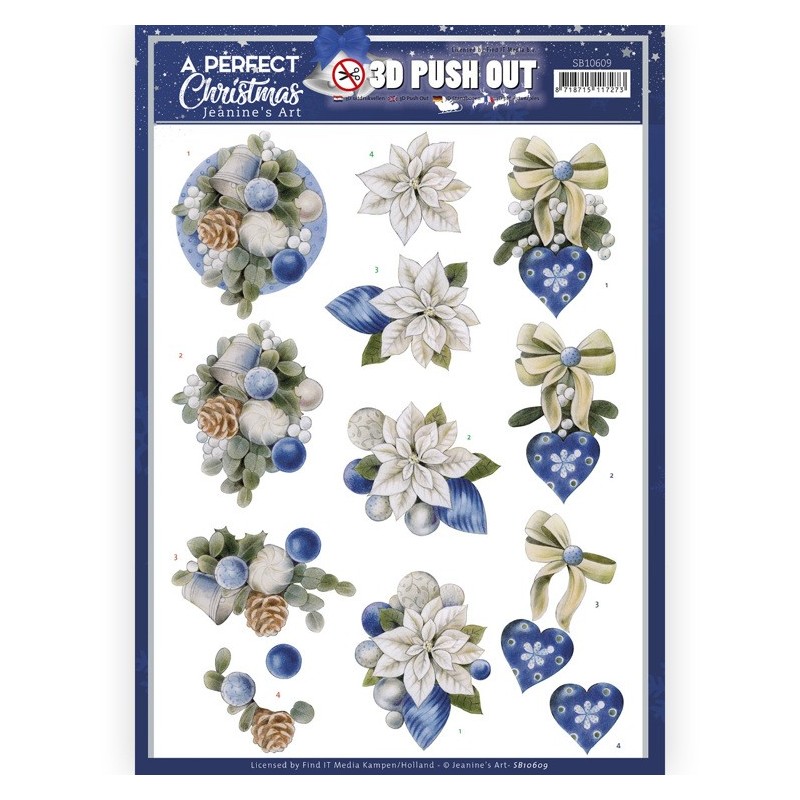 (SB10609)3D Push Out - Jeanine's Art - A Perfect Christmas - Blue Christmas Flowers