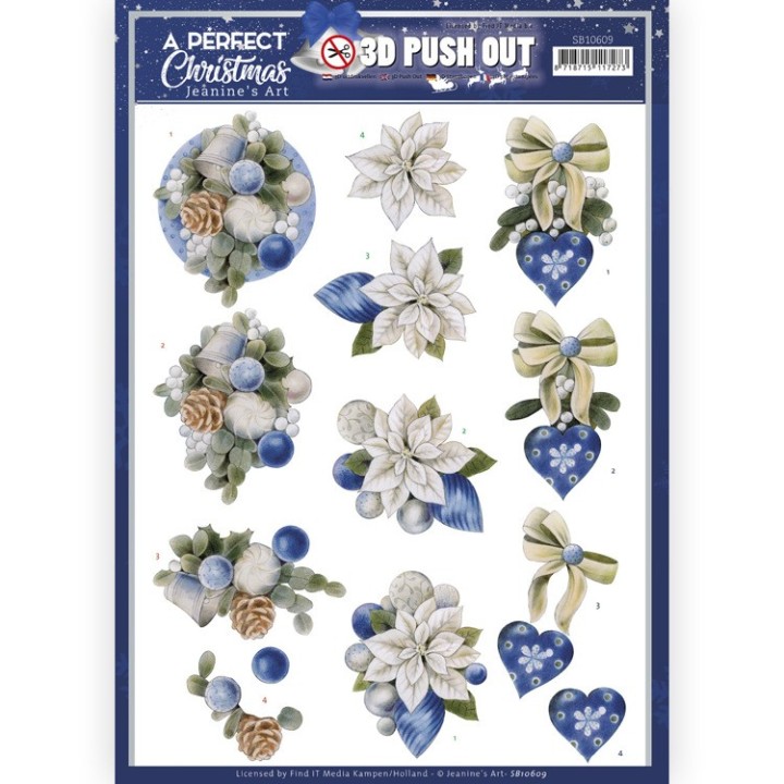 (SB10609)3D Push Out - Jeanine's Art - A Perfect Christmas - Blue Christmas Flowers