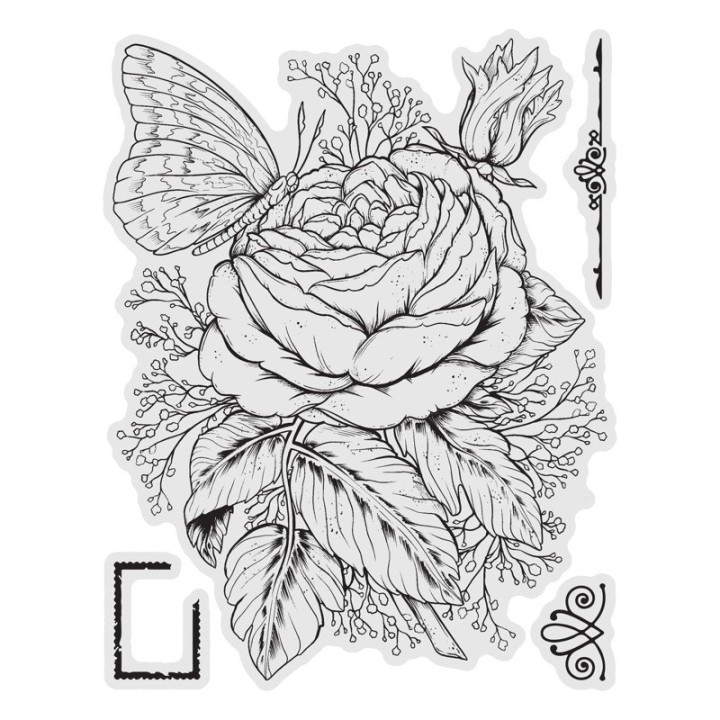 (CO728575)Couture Creations Rose Stamp and Colour Set (4pc)
