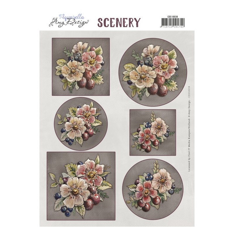 (CDS10038)Scenery - Yvonne Creations Aquarella - Dark Pink Flowers