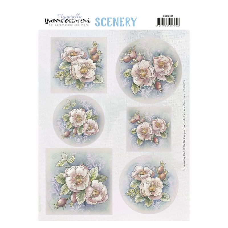 (CDS10039)Scenery - Yvonne Creations Aquarella - Pink Flowers