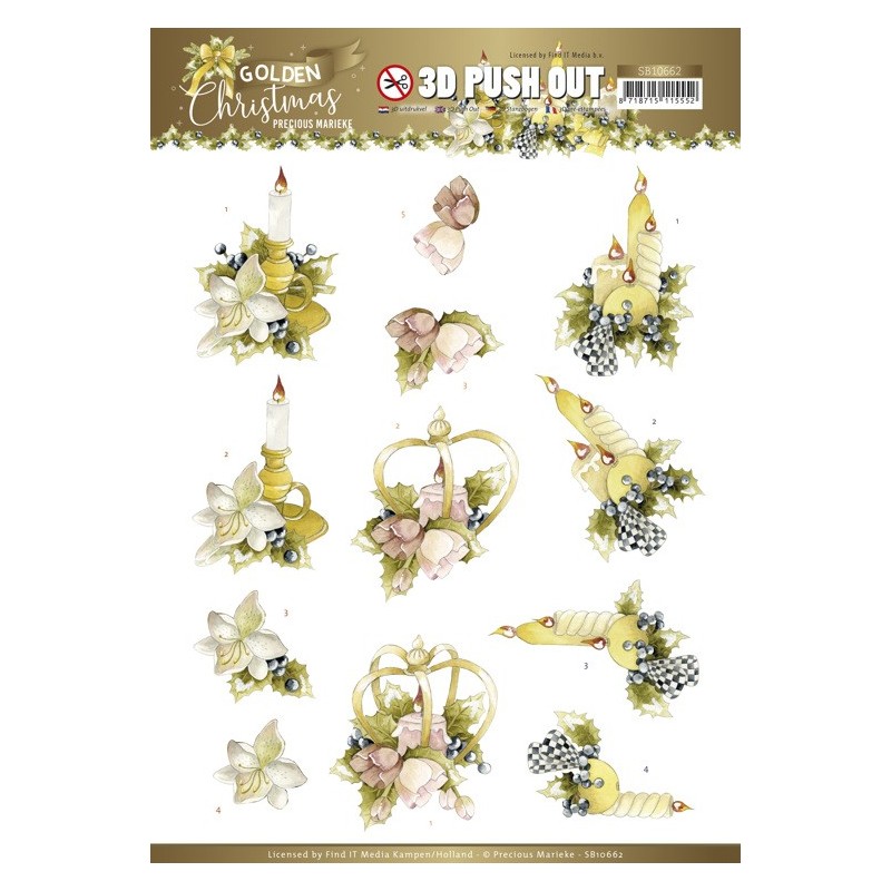 (SB10662)3D Push Out - Precious Marieke - Golden Christmas - Christmas Crown