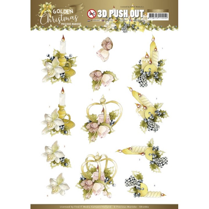 (SB10662)3D Push Out - Precious Marieke - Golden Christmas - Christmas Crown