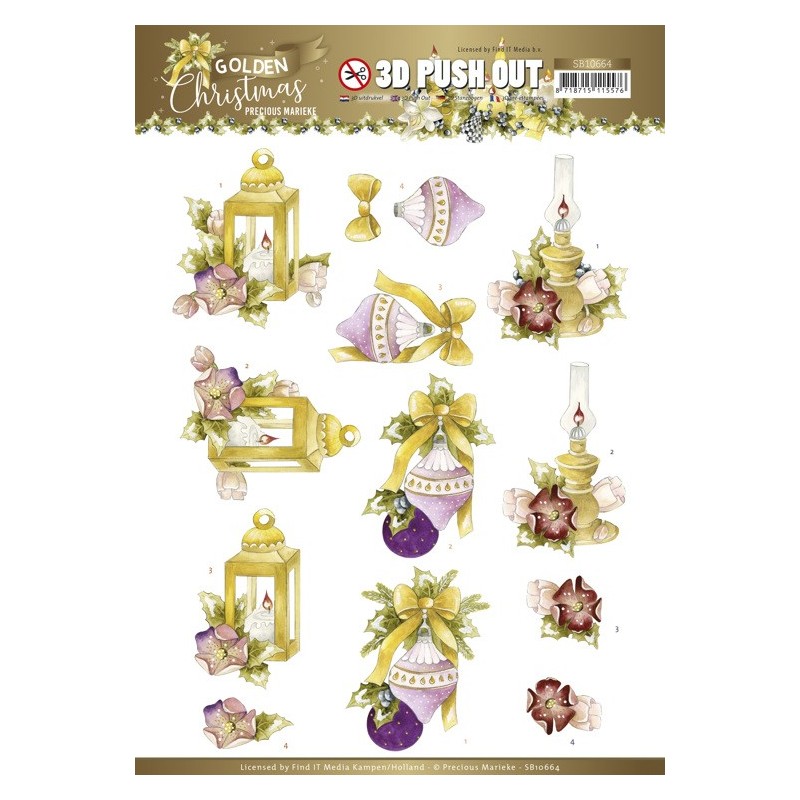 (SB10664)3D Push Out - Precious Marieke - Golden Christmas - Christmas Lantern