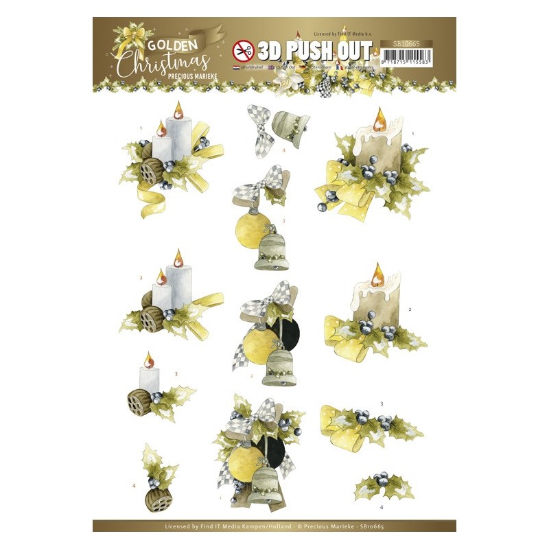 (SB10665)3D Push Out - Precious Marieke - Golden Christmas - Christmas Candles