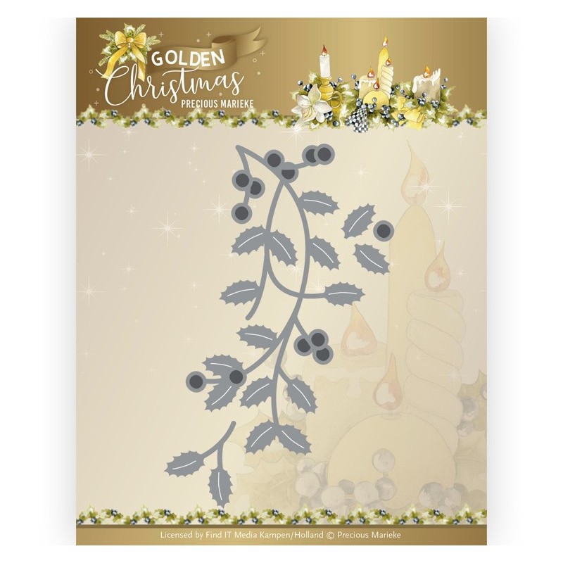 (PM10239)Dies - Precious Marieke - Golden Christmas - Holly Branch