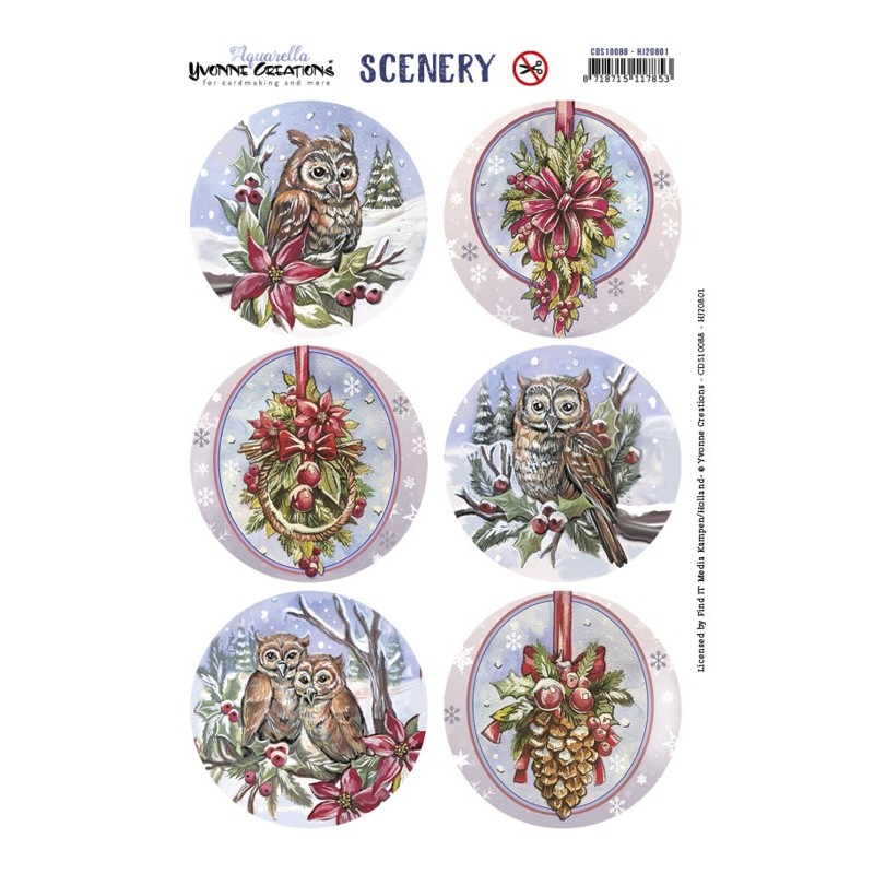 (CDS10088)Scenery - Yvonne Creations - Aquarella - Christmas Miracle - Owl Round