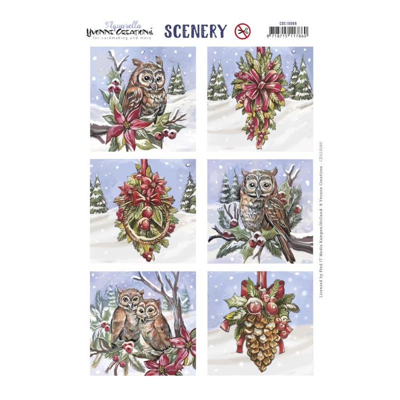(CDS10089)Scenery - Yvonne Creations - Aquarella - Christmas Miracle - Owl Square