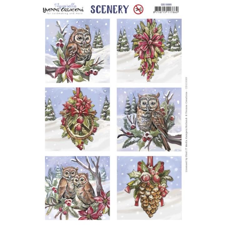 (CDS10089)Scenery - Yvonne Creations - Aquarella - Christmas Miracle - Owl Square